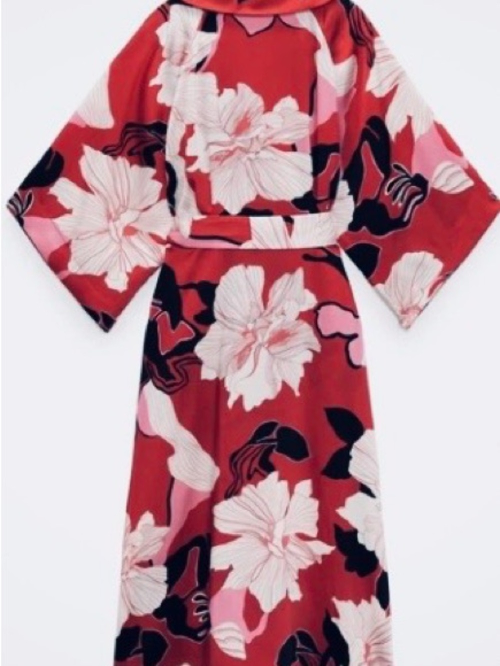 Zara Red Pink Black Floral Wrap Dress - Picture 5 of 5